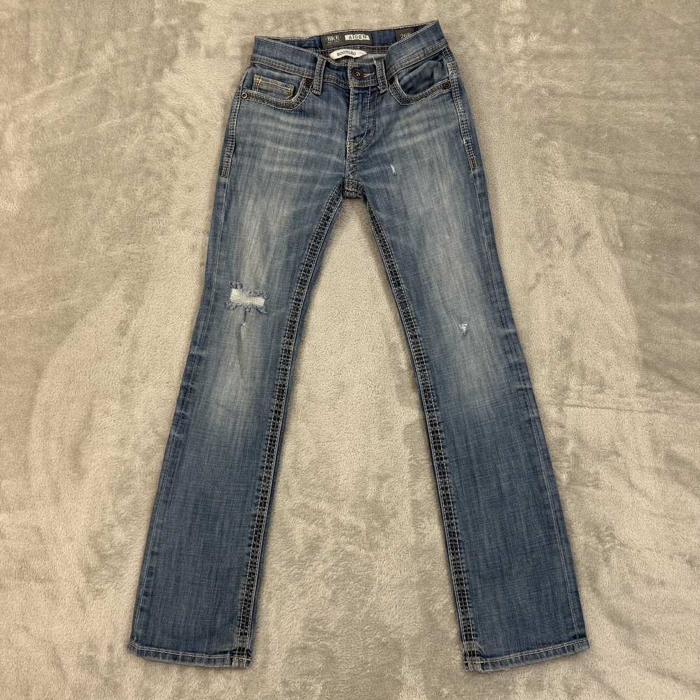 BKE Jeans Mens‎ 26R Aiden Slim Bootleg Bootcut Western Distressed Thick Stitch